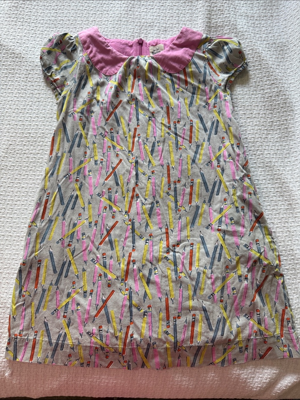 Mini Boden Girls' Pink Collar Pencil Print Dress